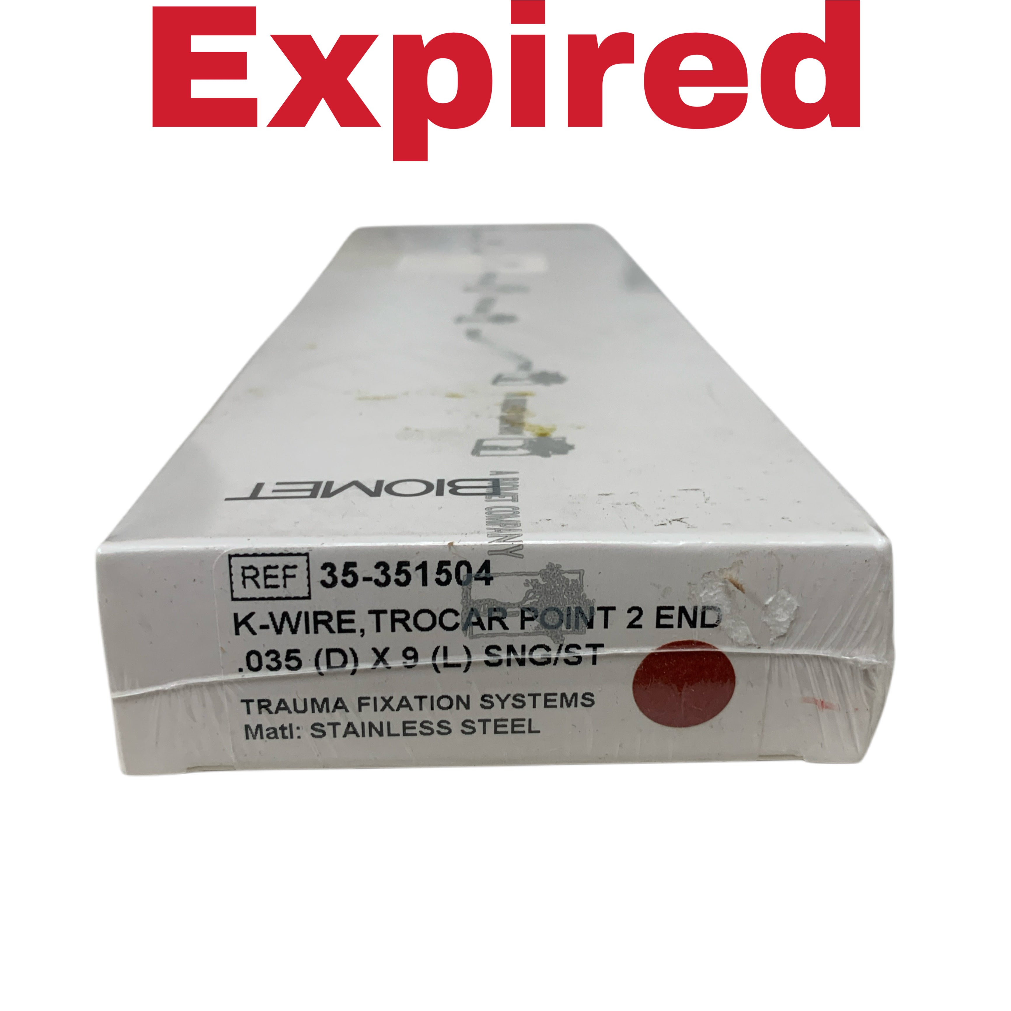 BIOMET 35-351504 K WIRE TROCAR POINT 2 END TRAUMA FIXATION STAINLESS STEEL .035 (D) X 9 (L) EXP 2024 09