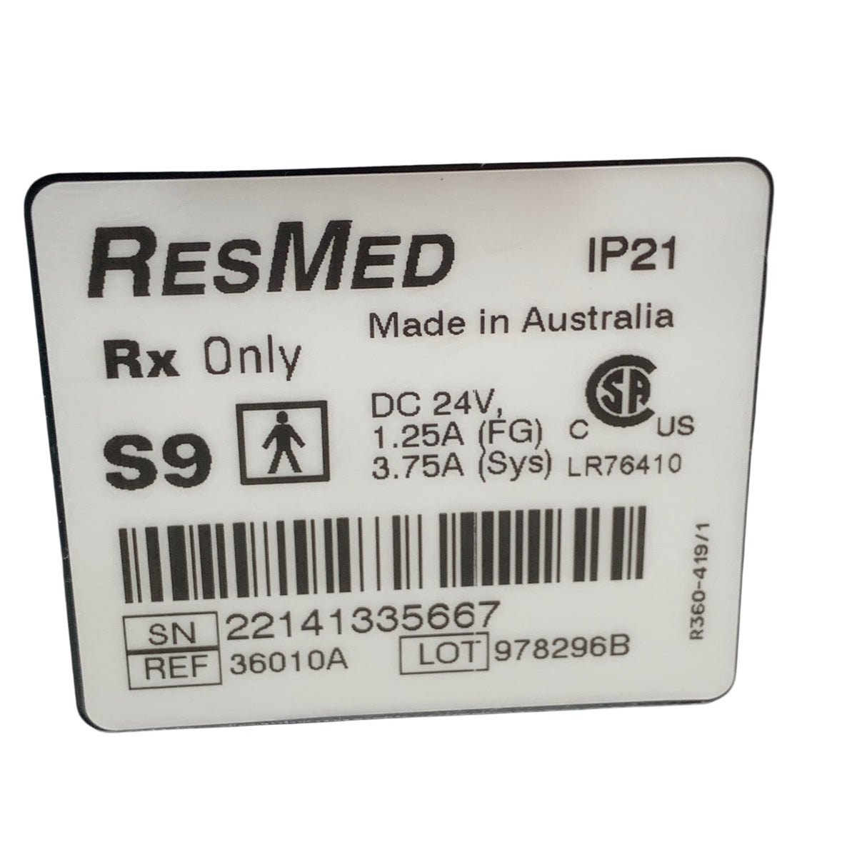 RESMED 36010A S9 VPAP With 36901A H5i Humidifier With Power Supply