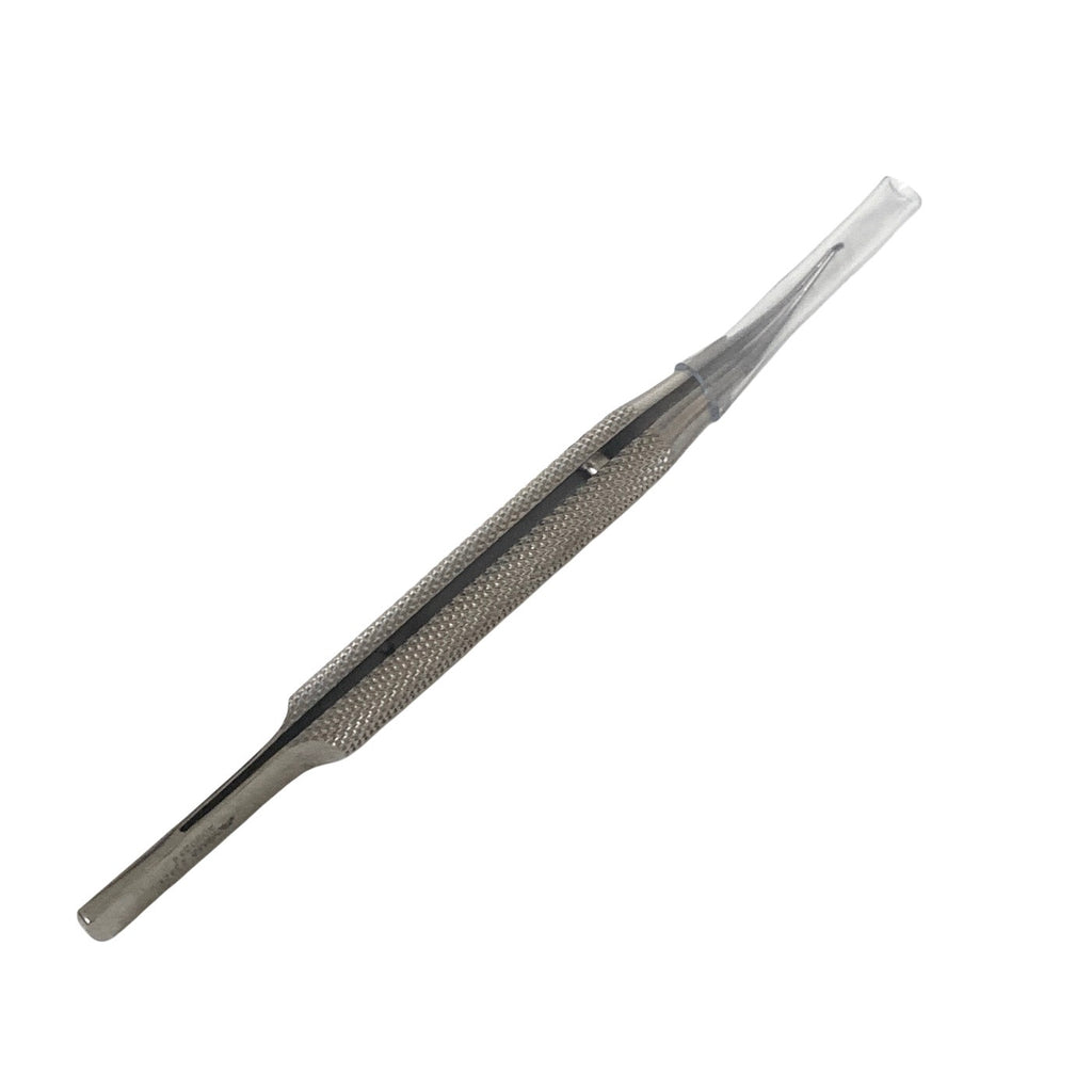 AMBLER REF 2342E McPherson corneal suturing forceps 3 3/8'',straight shafts, 1x2 teeth, 5.0mm tying platforms, narrow flat handle