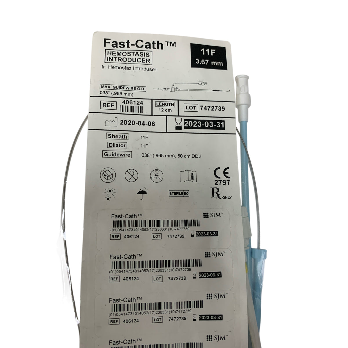 ST JUDE MEDICAL 406124 Fast-Cath Hemostasis Introducer 11F 3.67 mm 12 cm Exp 2023 03