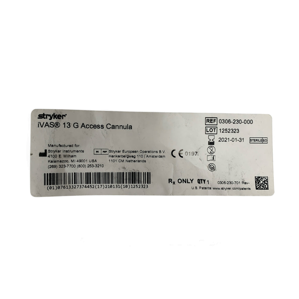 STRYKER 0306-230-000 iVAS 13 G Access Cannula Exp 2021 01