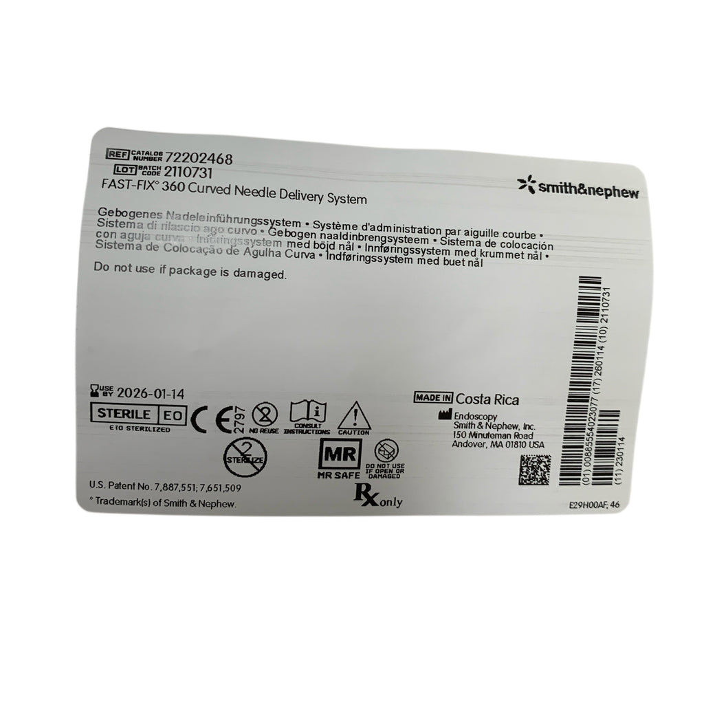 SMITH & NEPHEW REF 72202468 FAST-FIX 360 Curved Needle Delivery System, Exp.2026/01