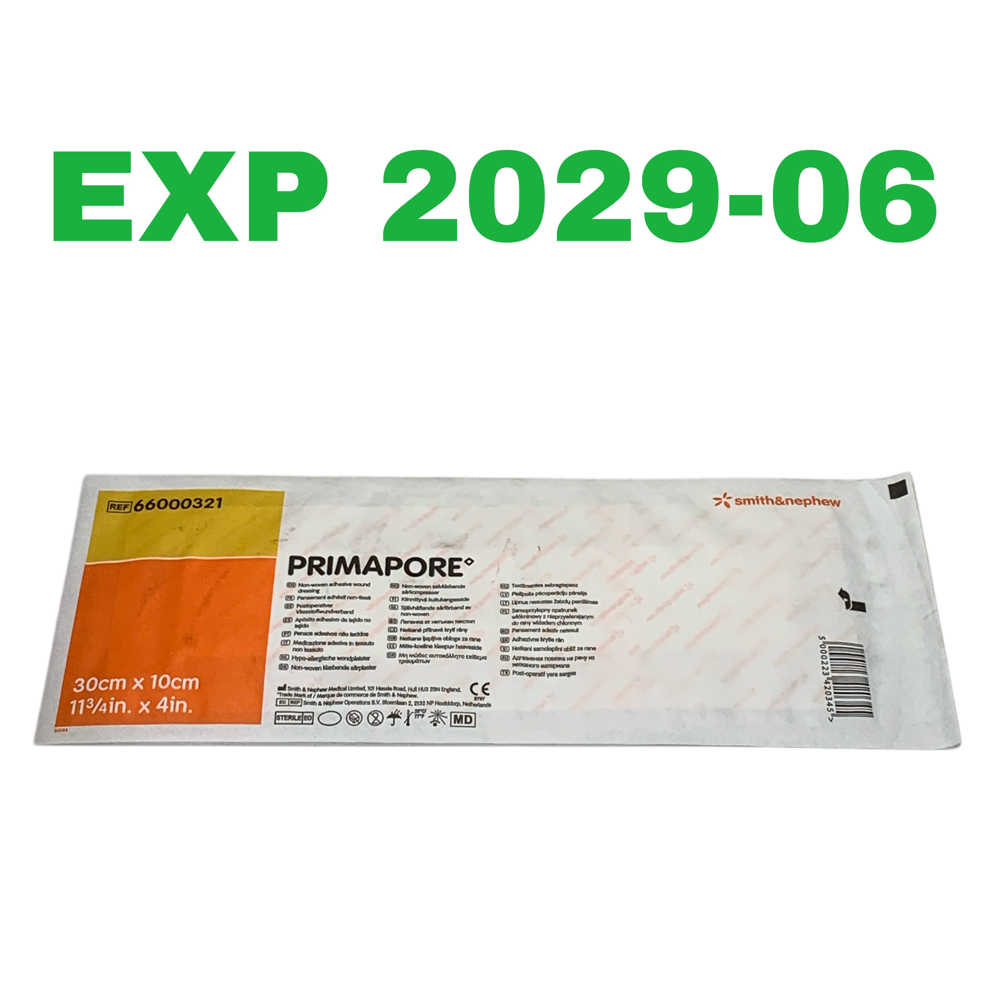 SMITH & NEPHEW REF 66000321 Primapore Non-Woven Adhesive Wound Dressing 30cm x 10cm (11-3/4 in. x 4 in), EXP.2029/06