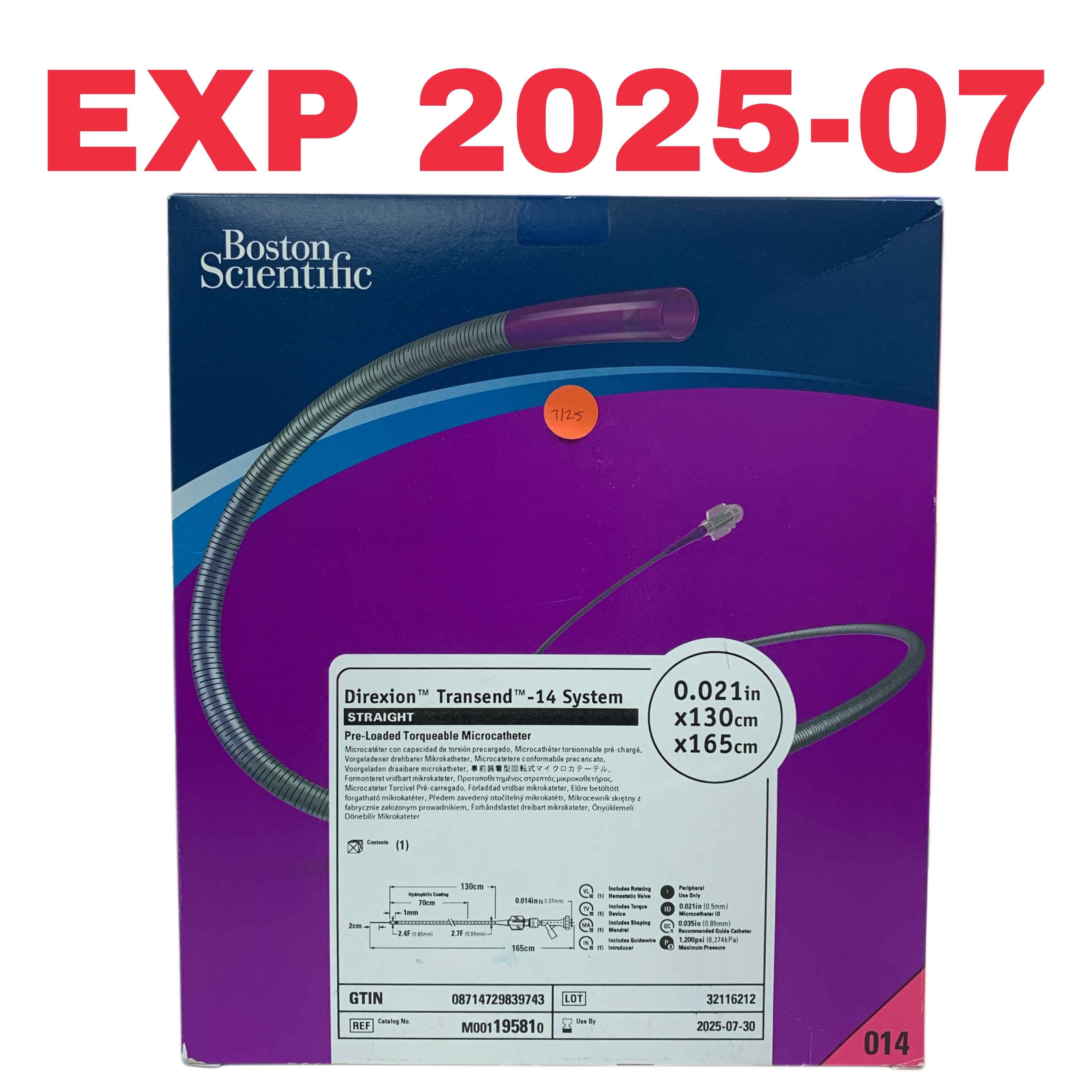 BOSTON SCIENTIFIC REF M001195810 Direxion Transend-14 Microcatheter System Straight 0.021in x 130cm x 165cm, EXP.2025/07