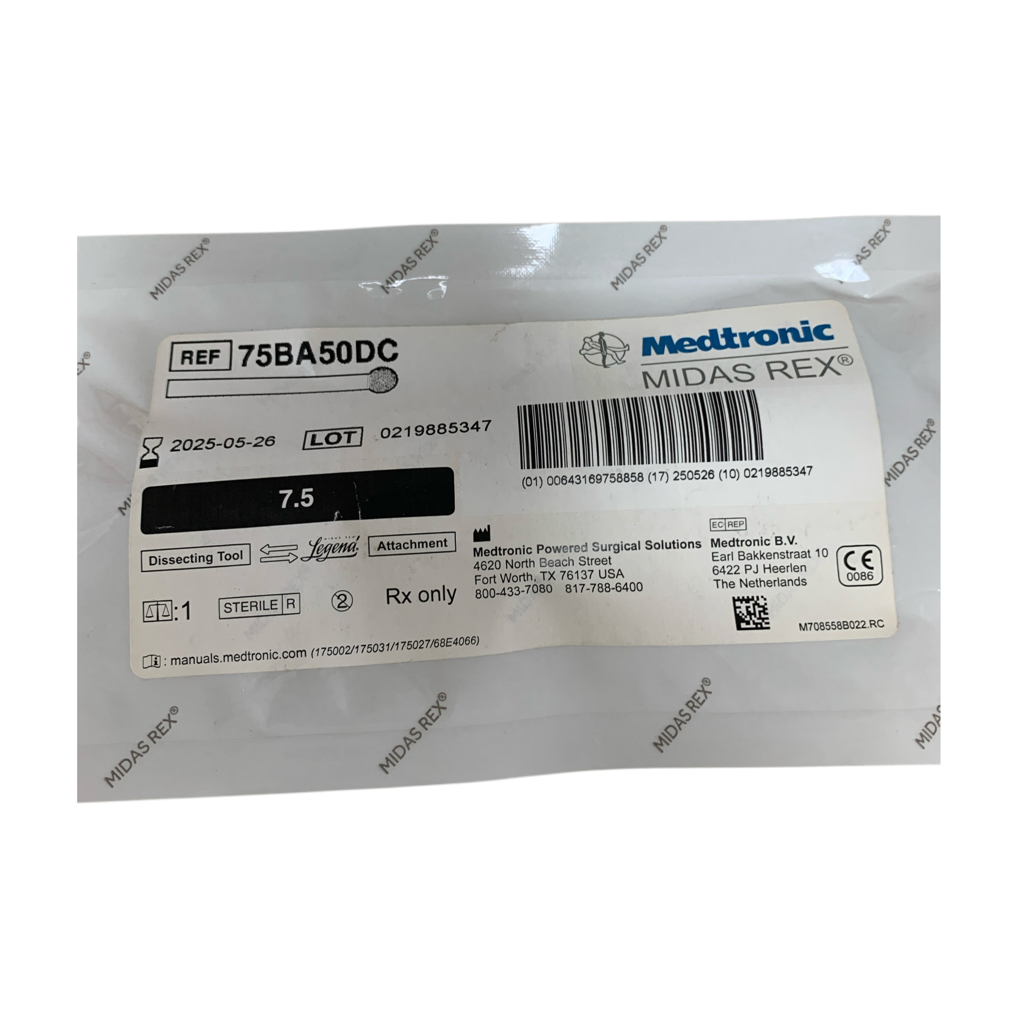 MEDTRONIC MIDAS REX 75BA50DC 7.5 Dissecting Tool Legend Attachment Exp 2025 05
