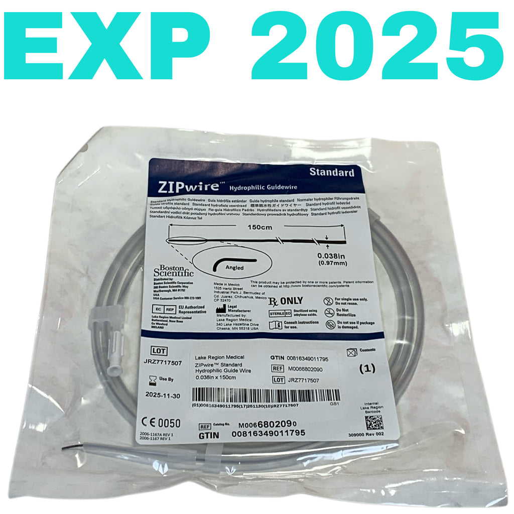 BOSTON SCIENTIFIC REF M0066802090 ZIPwire Standard Hydrophilic Guidewire 0.038in x 150cm Angled Exp.2025/11