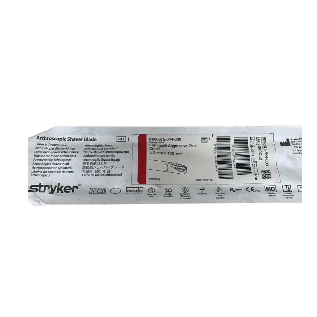 STRYKER REF 0375-544-000 Formula Aggressive Plus Cutter Arthroscopic Shaver Blade 4.0 mm x 125 mm Exp 2026 02
