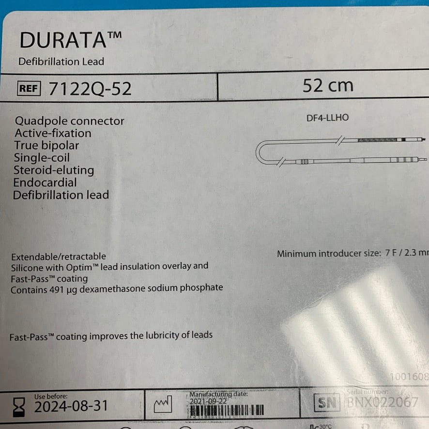 ST JUDE MEDICAL 7122Q-52 Durata Defibrillation Lead 7F 52cm EXP 2024 08