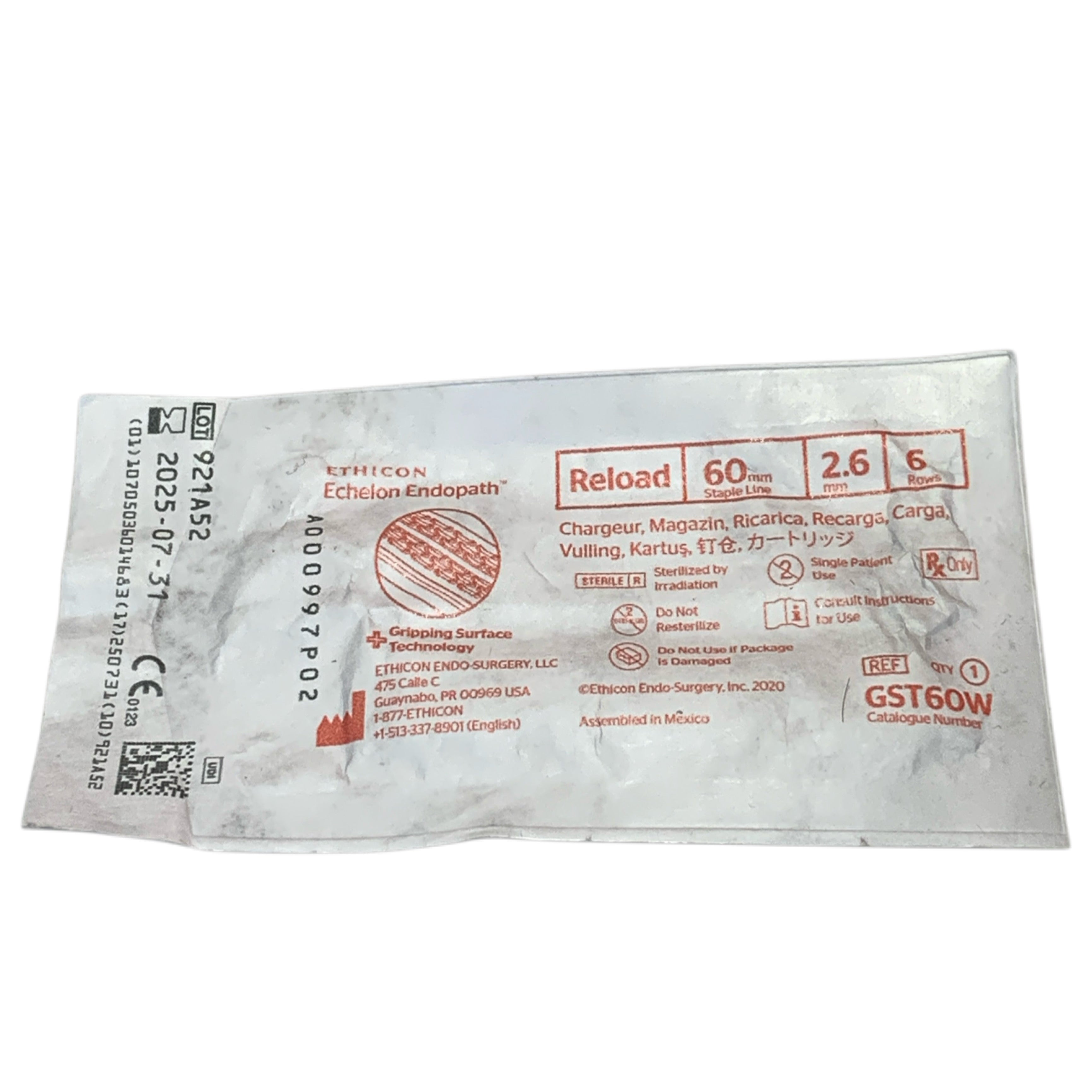 ETHICON REF GST6OW Echelon Endopath Reload 60mm Staple Line 2.6mm 6 Rows Exp.2025/07