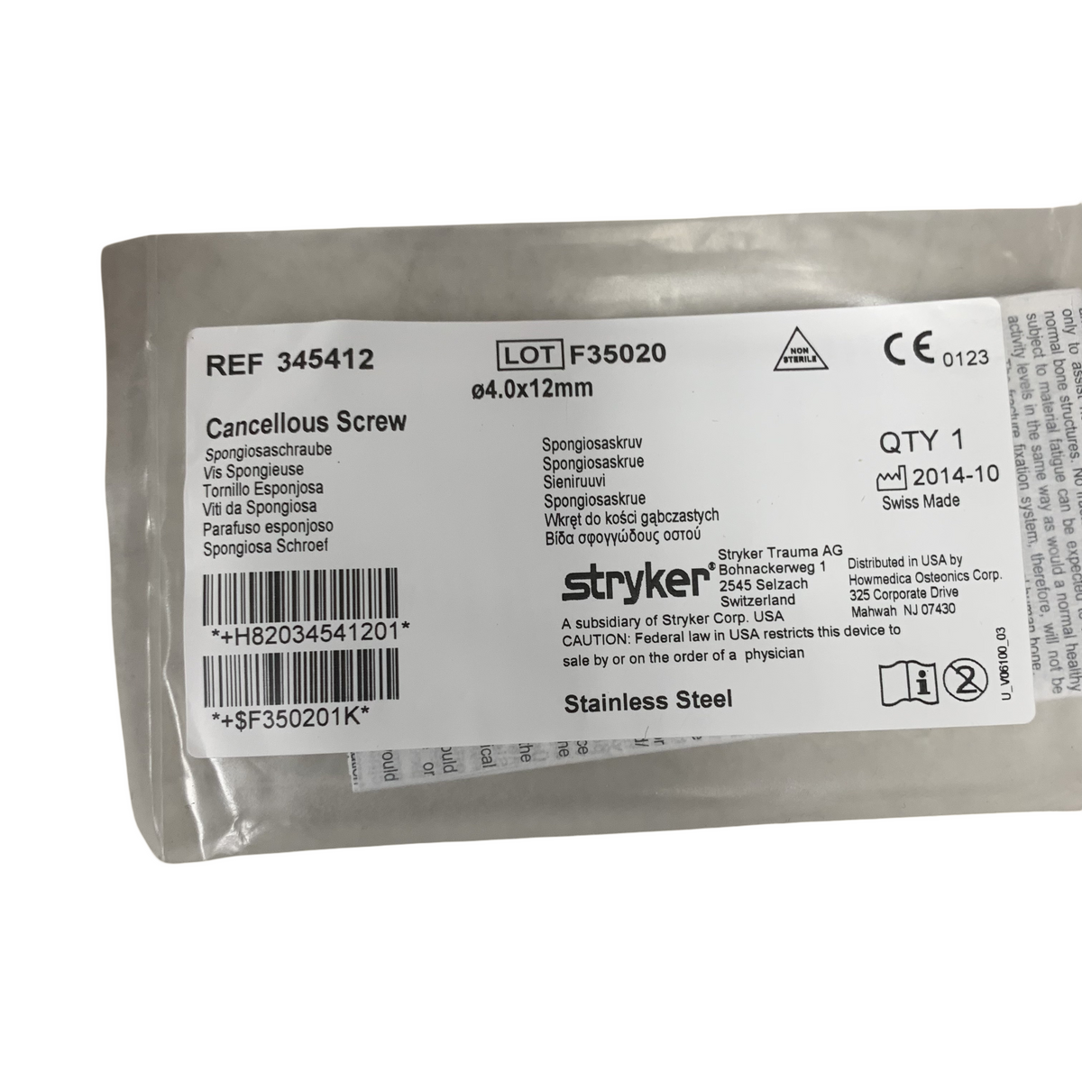 STRYKER 345412 Cancellous Screw  4.0x12mm