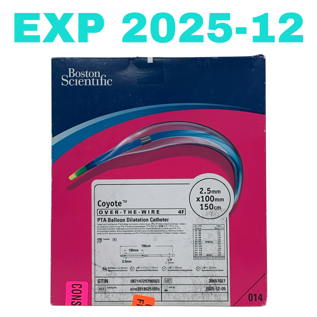 BOSTON SCIENTIFIC REF H74939186251010 Coyote 4F Over-the-Wire PTA Balloon Dilatation Catheter 2.5mm x 100mm 150cm, EXP.2025/12