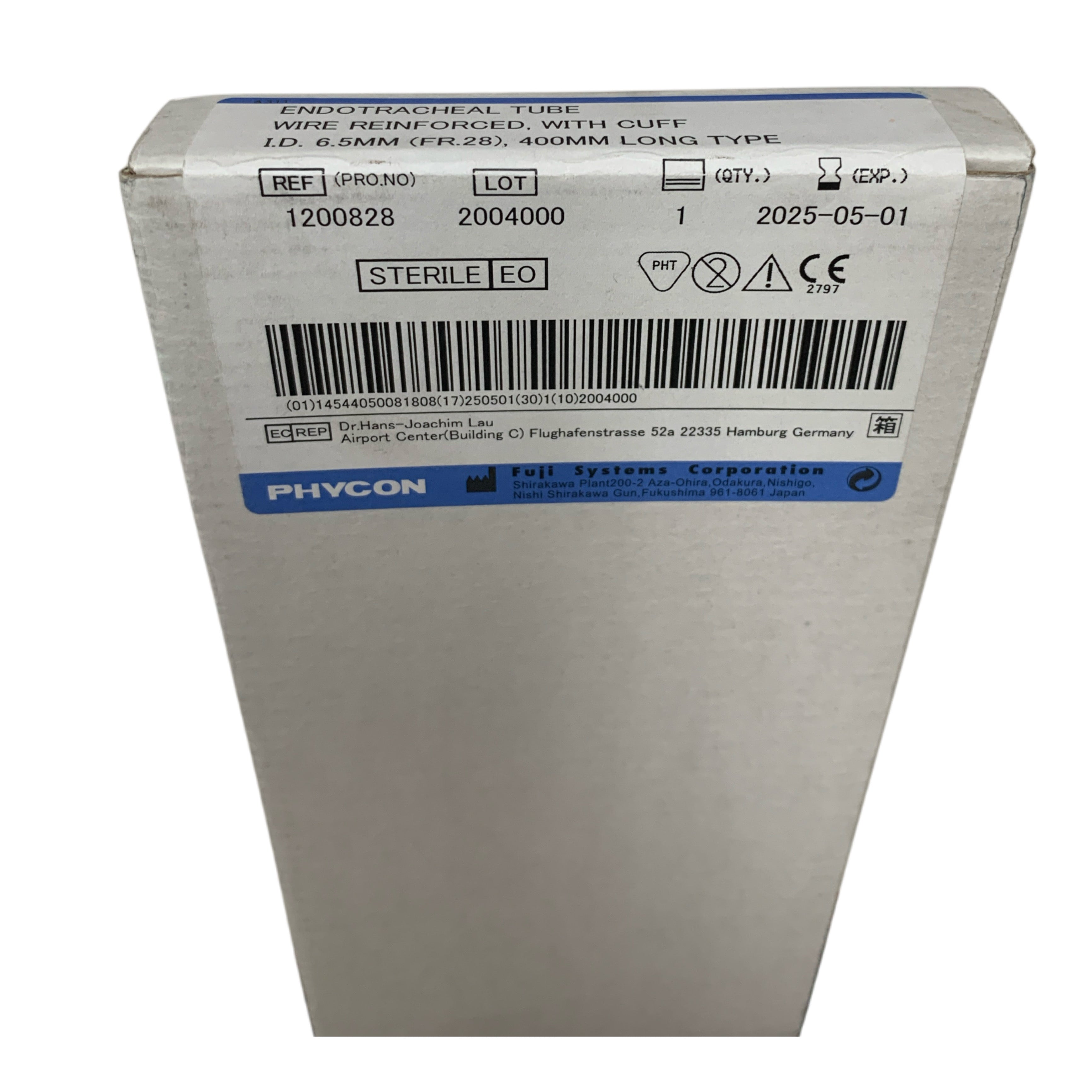 FUJI SYSTEMS REF 1200828 Endotracheal Tube Wire Reinforced With Cuff ID 6.5MM FR.28 400MM Long Type Exp 2025 05