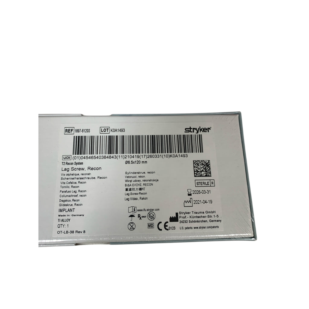 STRYKER REF  1897-6120S T2 Recon System Cannulated Lag Screw 6.5 x 120 mm Titanium Alloy, Exp.2026/03