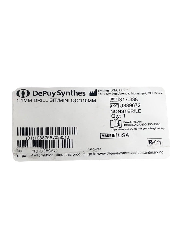 DEPUY SYNTHES 317.338 1.1MM DRILL BIT MINI QC 110MM