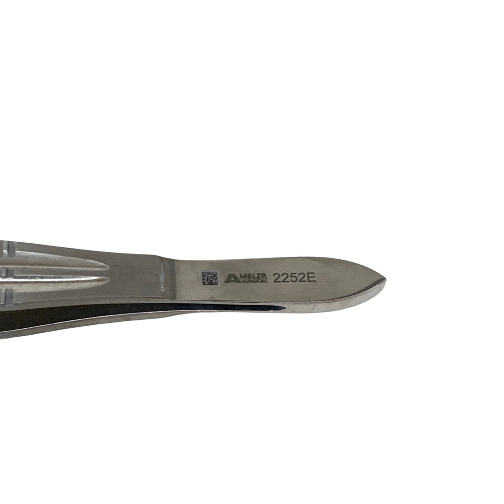 AMBLER REF 2252E Castroviejo suturing forceps 4 3/8'',straight shafts, 0.12mm 1x2 teeth, 5.5mm tying platforms, wide serrated flat handle