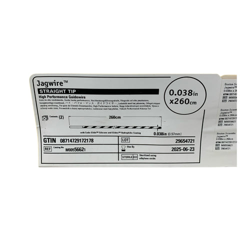 BOSTON SCIENTIFIC REF M00556621 Jagwire Straight Tip High Performance Guidewire 0.038in x 260cm, Exp.2025/06