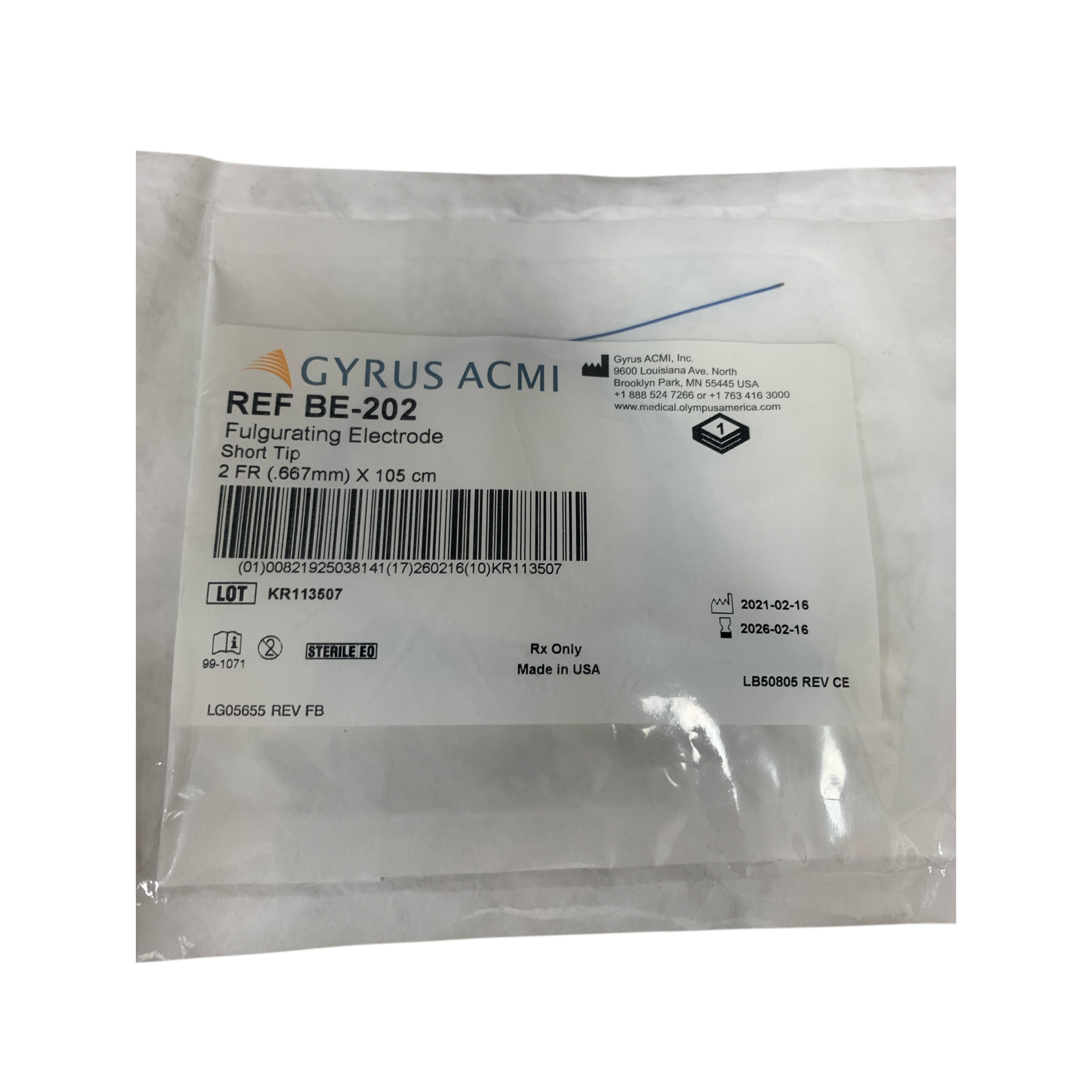 GYRUS ACMI REF BE-202 Fulgurating Electrode Short Tip 2 FR (.667mm) X 105 cm Exp. 2026/02