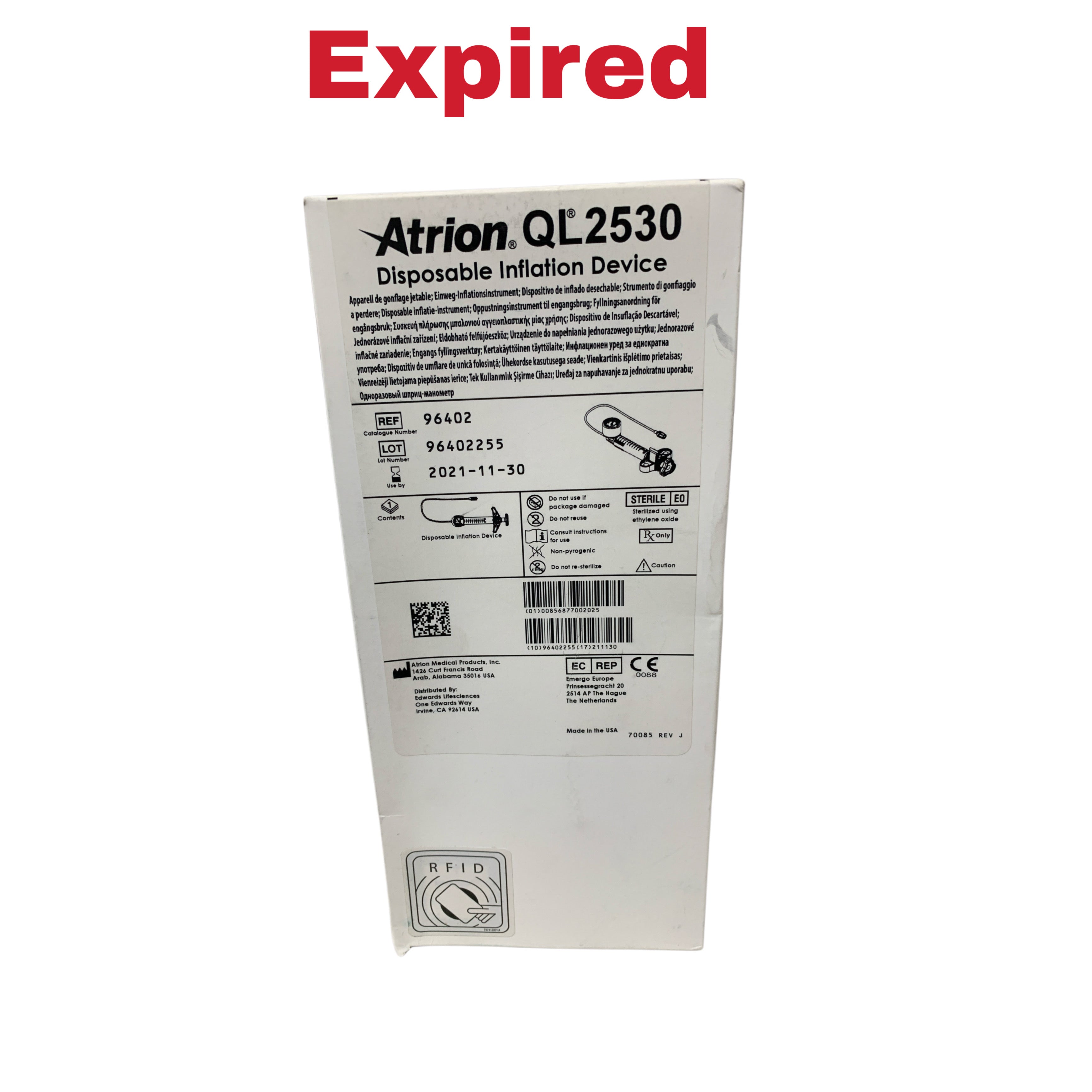 ATRION REF 96402 QL2530 Disposable Inflation Device, Exp.2021/11