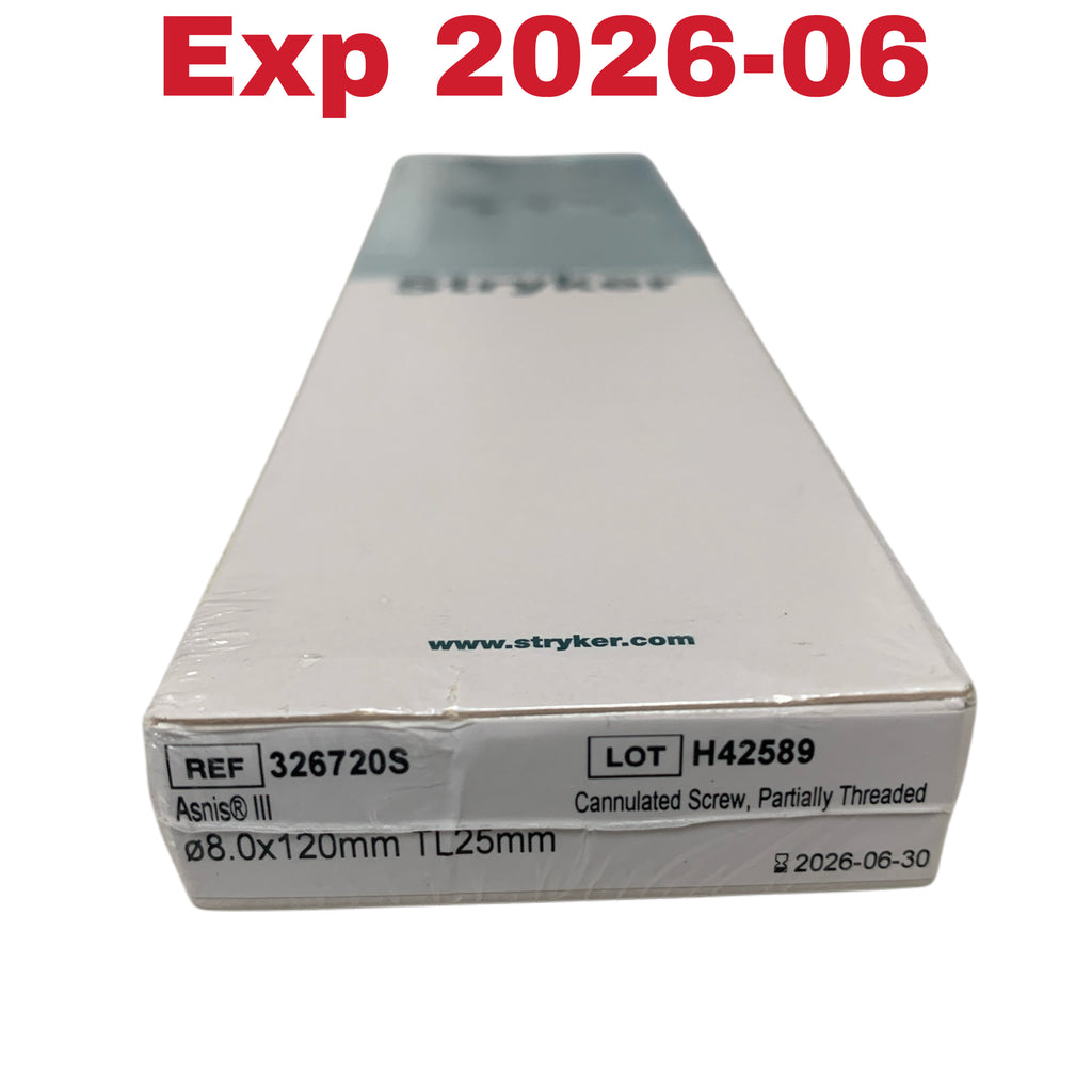 Stryker 326720S Asnis III Cannulated Screw Partially Threaded 8.0x120mm TL25mm Exp 2026 06