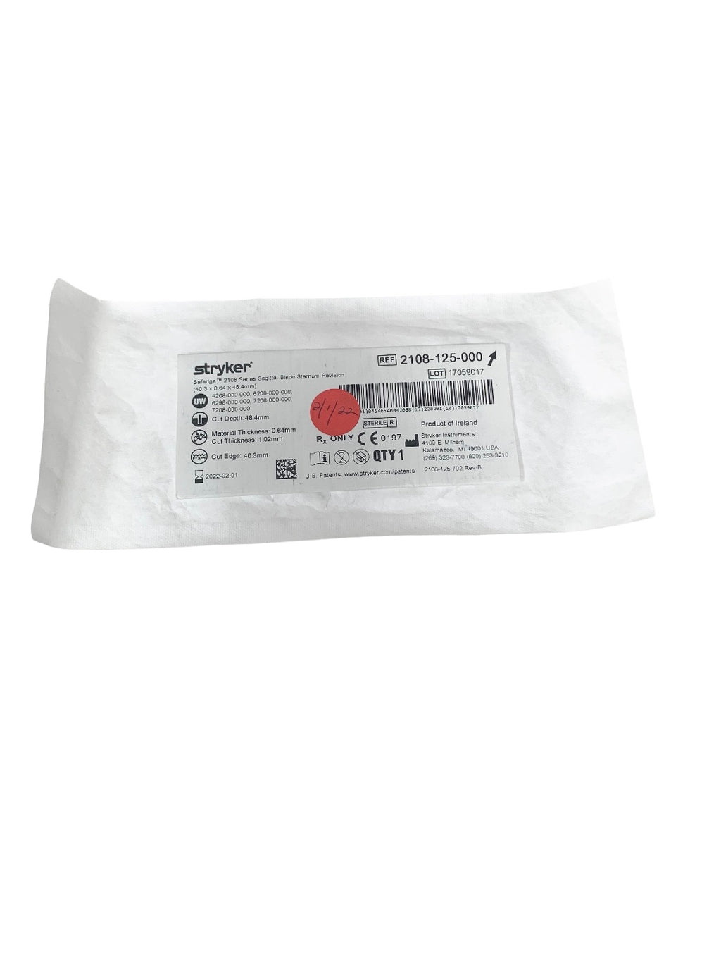 STRYKER REF 2108-125-000 Safadge 2106 series sagittal balde, EXP.2022-02