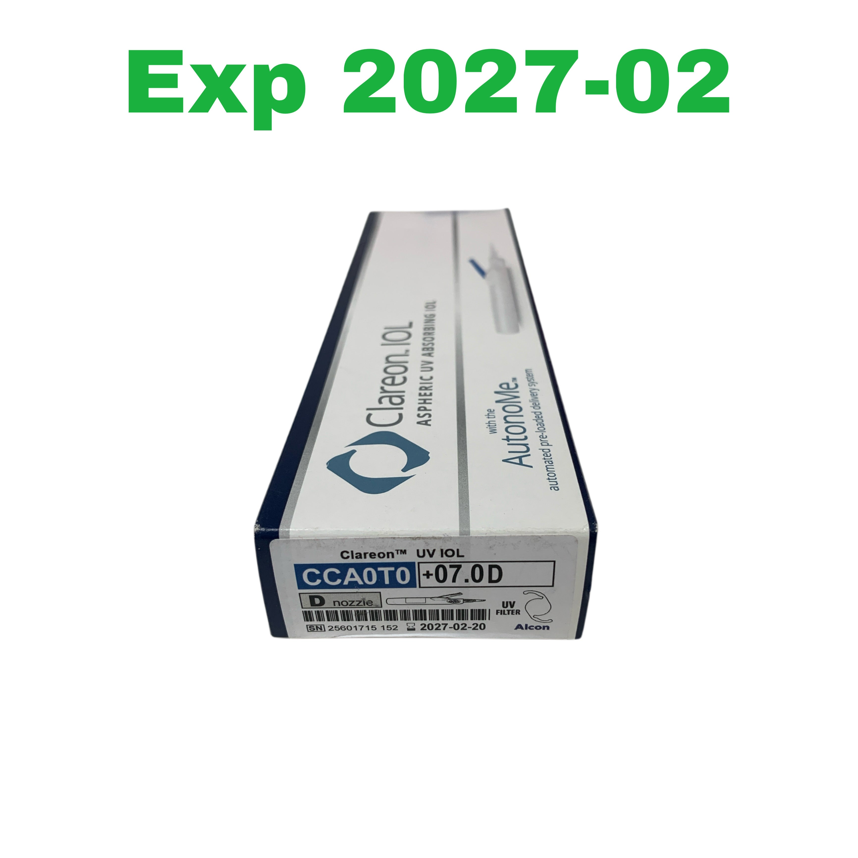 ALCON REF CCA0T0 Clareon IOL Aspheric UV Absorbing IOL with the AutonoMe automated pre-loaded delivery system +07.0D, Exp.2027/02