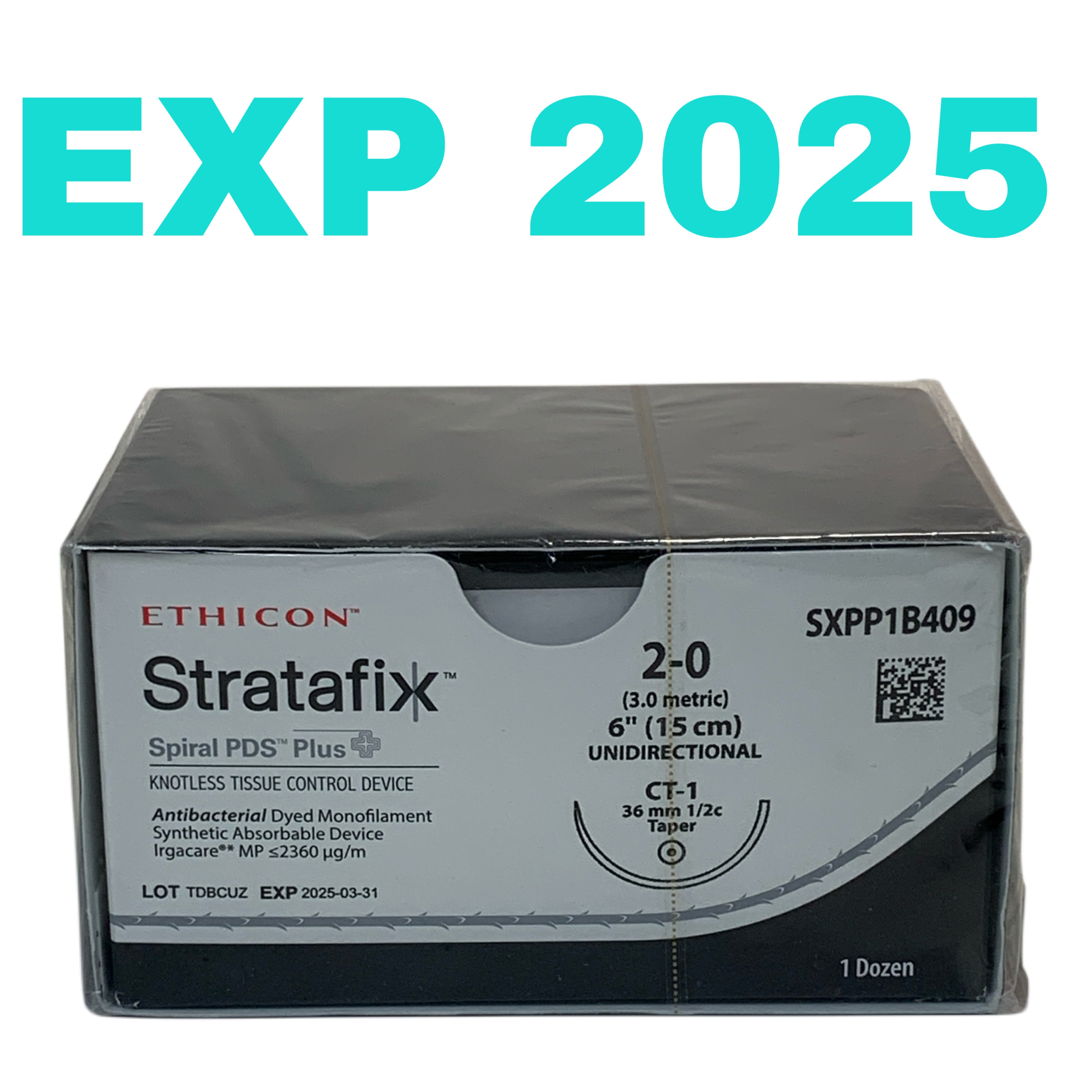 ETHICON REF SXPP1B409 Stratafix Spiral PDS Plus Knotless Tissue Control Device 2-0 CT-1 6" Unidirectional Box of 12, EXP.2025/03