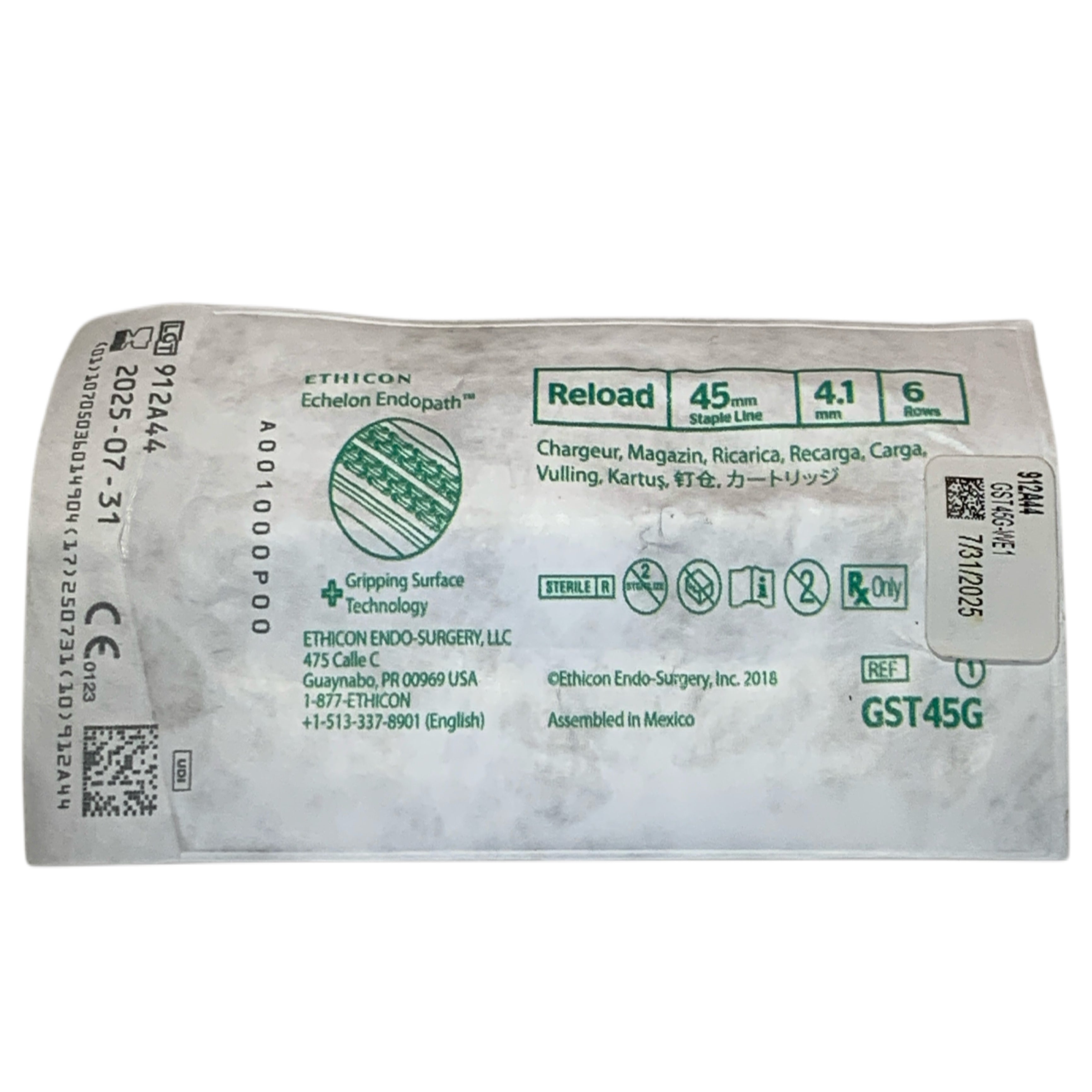 ETHICON REF GST45G Echelon Endopath Reload 45mm 4.1mm 6 Rows Exp.2025/07