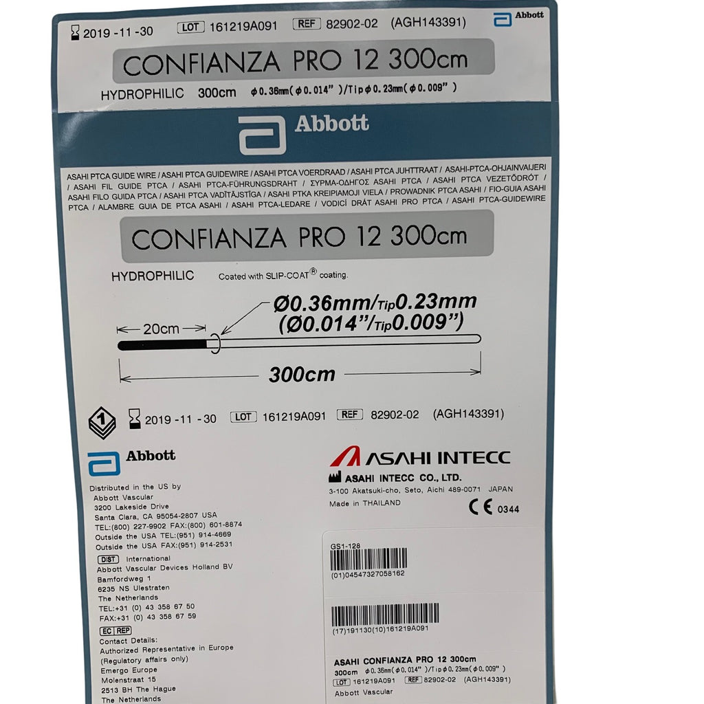 ABBOTT ASAHI INTECC 82902-02 / AGH143391 Confianza Pro 12 Hydrophilic Guide Wire 0.014in (0.36mm) 300cm Exp 2019 11