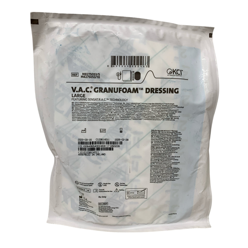 KCI REF M8275053/5 / M8275053/10 V.A.C. Granufoam Dressing Large Featuring SENSAT.R.A.C. Technology, Exp.2026/02