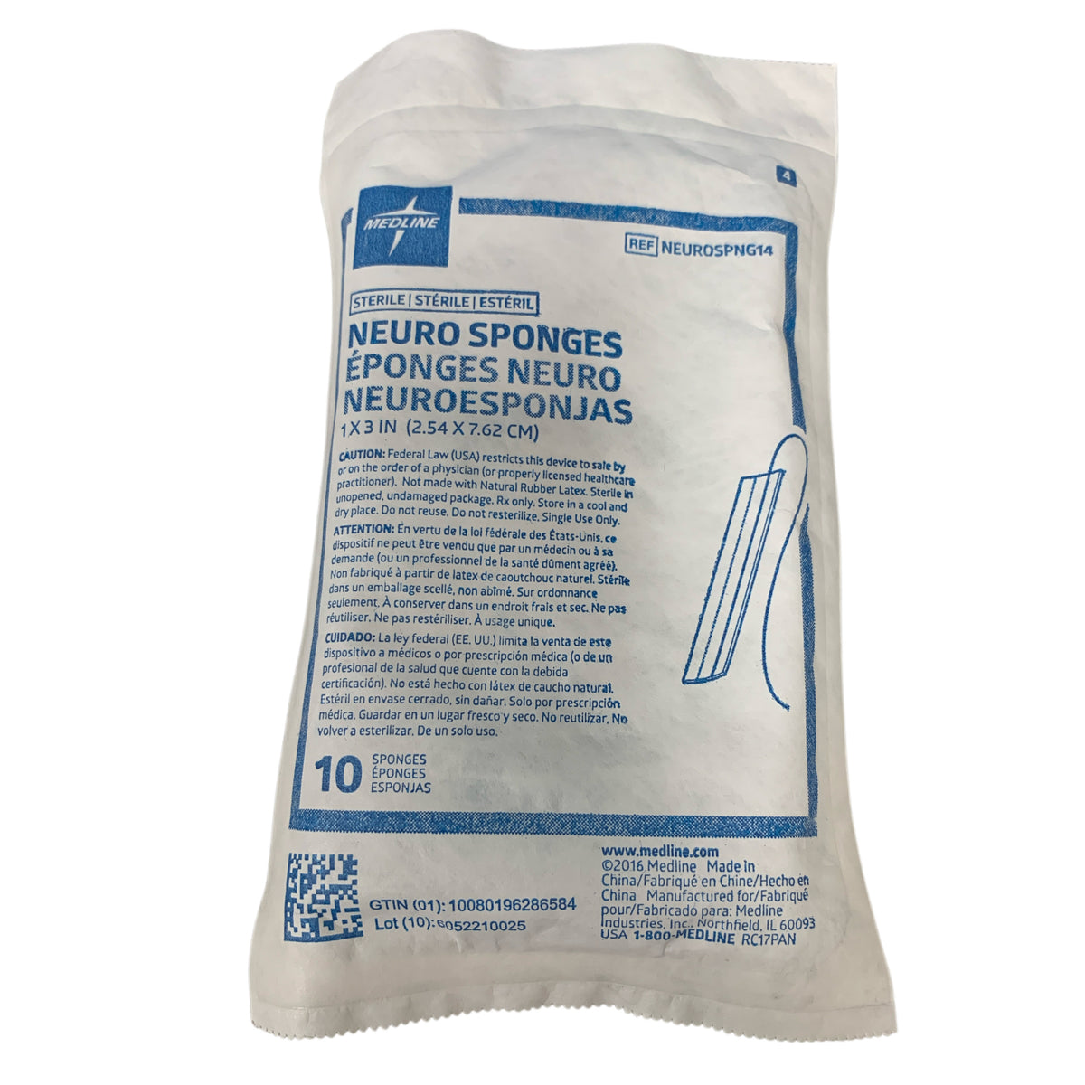MEDLINE NEUROSPNG14 Sterile Neuro Sponges Pack of 10 Exp 2027 01
