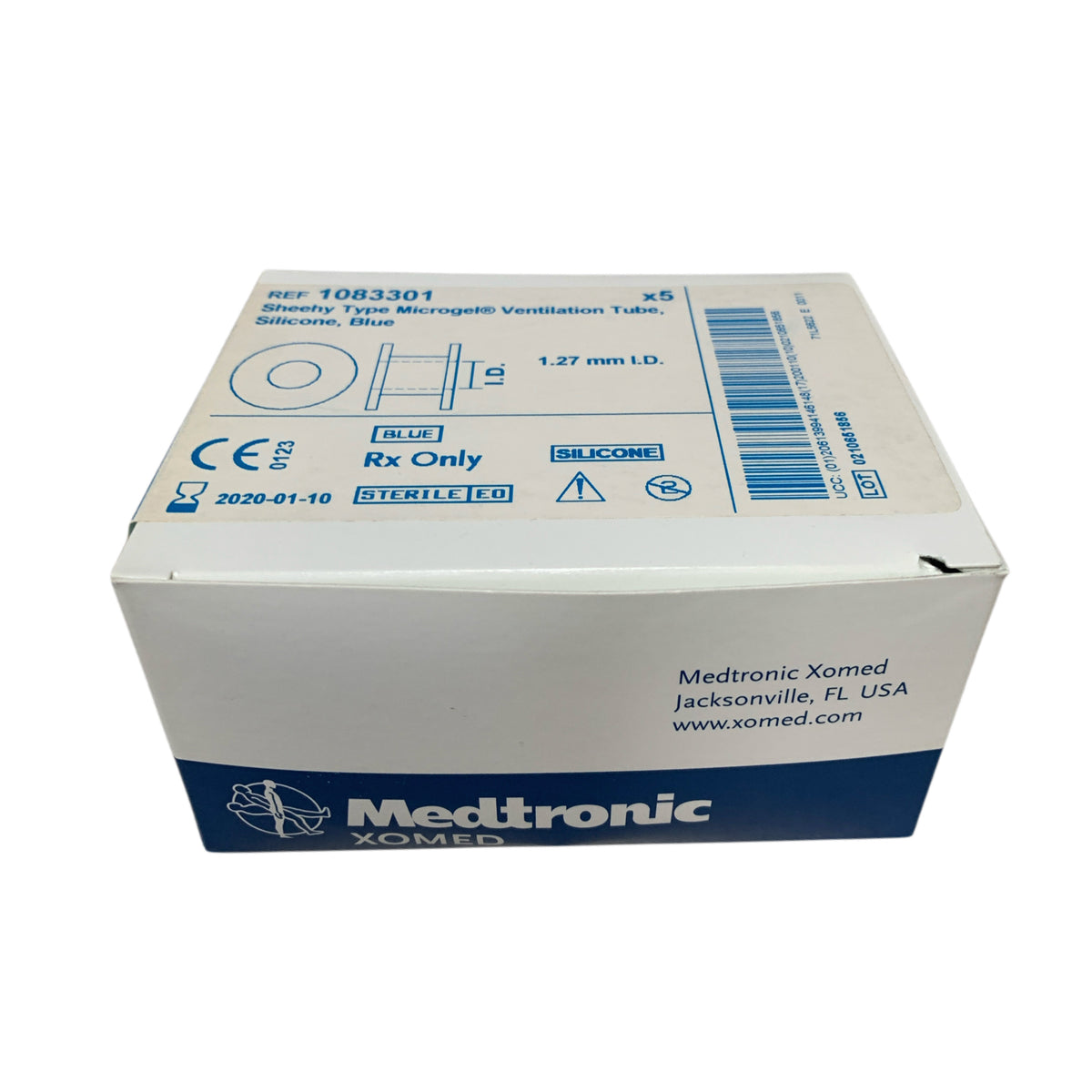 MEDTRONIC XOMED 1083301 Sheehy Type Microgel Ventilation Tube Silicone Blue 1.27 mm ID Box of 5 Exp 2020 01