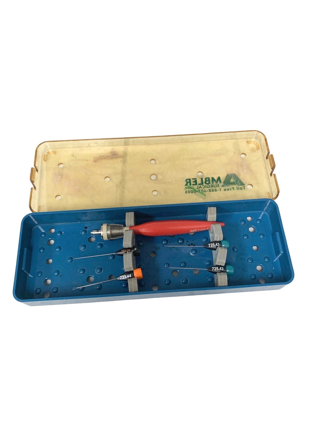 ALCON REF 712.00.41, Grieshaber REVOLUTION Handle, Red, With 4 Advanced DSP Forceps & Scissors Collection