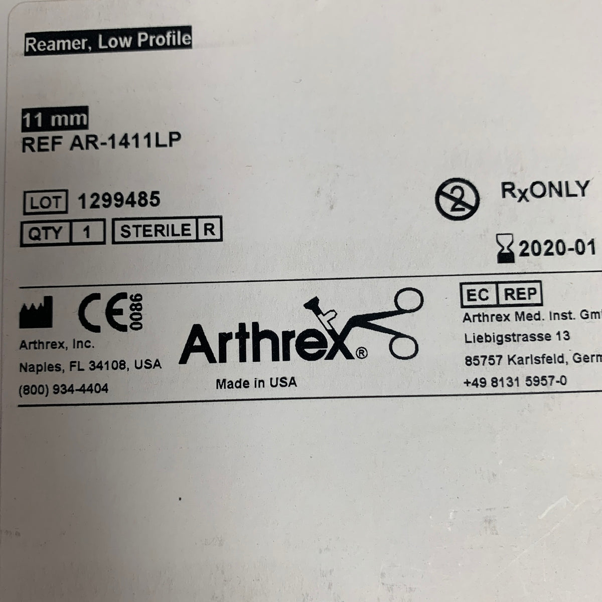 ARTHREX AR-1411LP Reamer Low Profile 11 mm EXP 2020 01