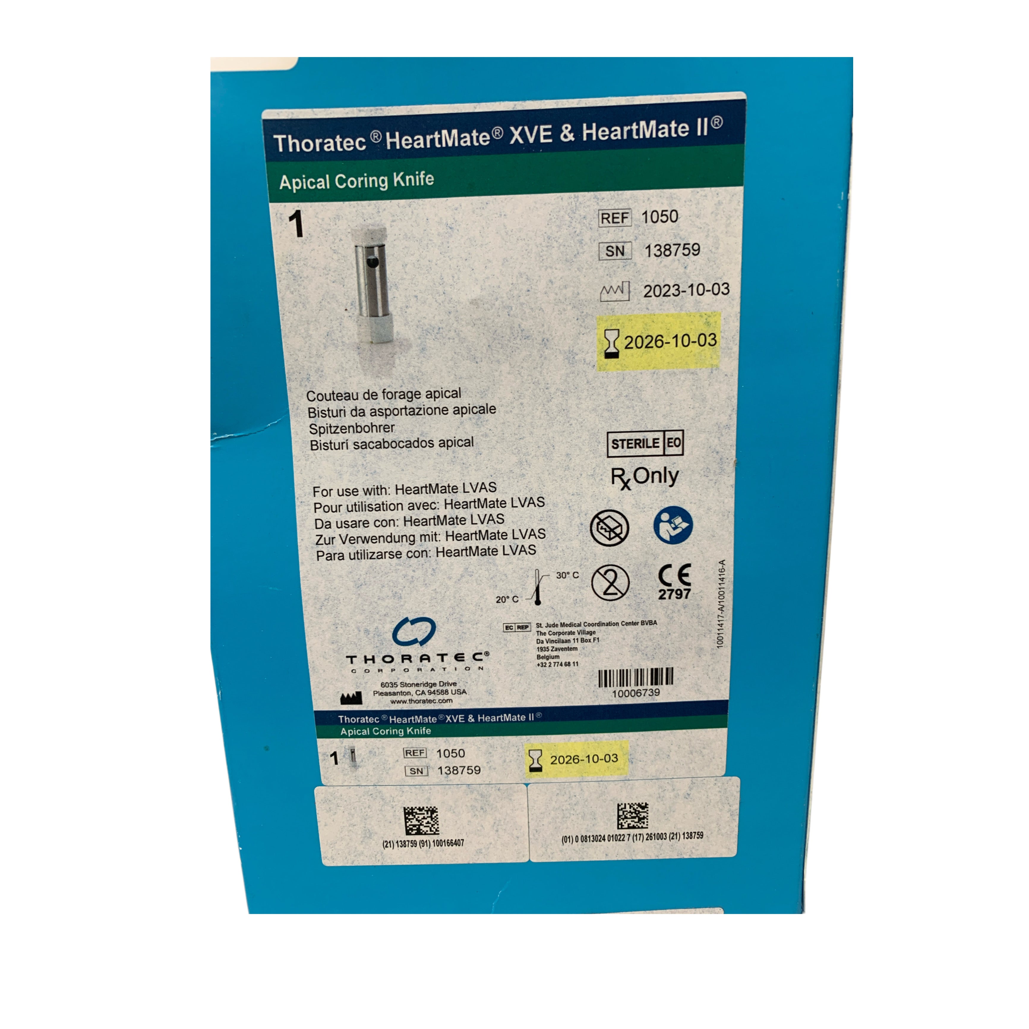 ABBOTT REF 1050 Thoratec HeartMate XVE & HeartMate II Apical Coring Knife, Exp.2026/10