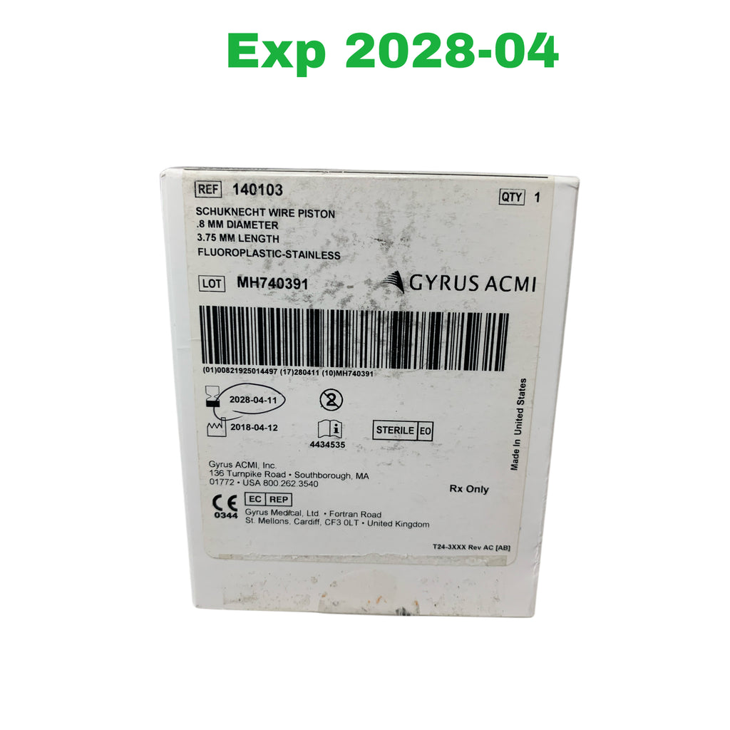 GYRUS ACMI REF 140103 Schuknecht Wire Piston .8 mm Diameter 3.75 mm Length Fluoroplastic-Stainless, Exp.2028/04