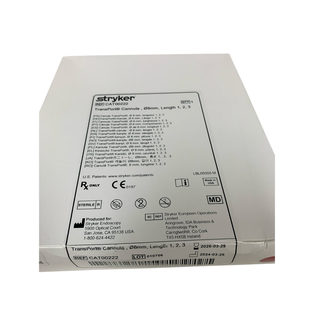 STRYKER REF CAT00222 TransPort Cannula, 8mm Diameter, Length 1, 2, 3, Exp.2026/03