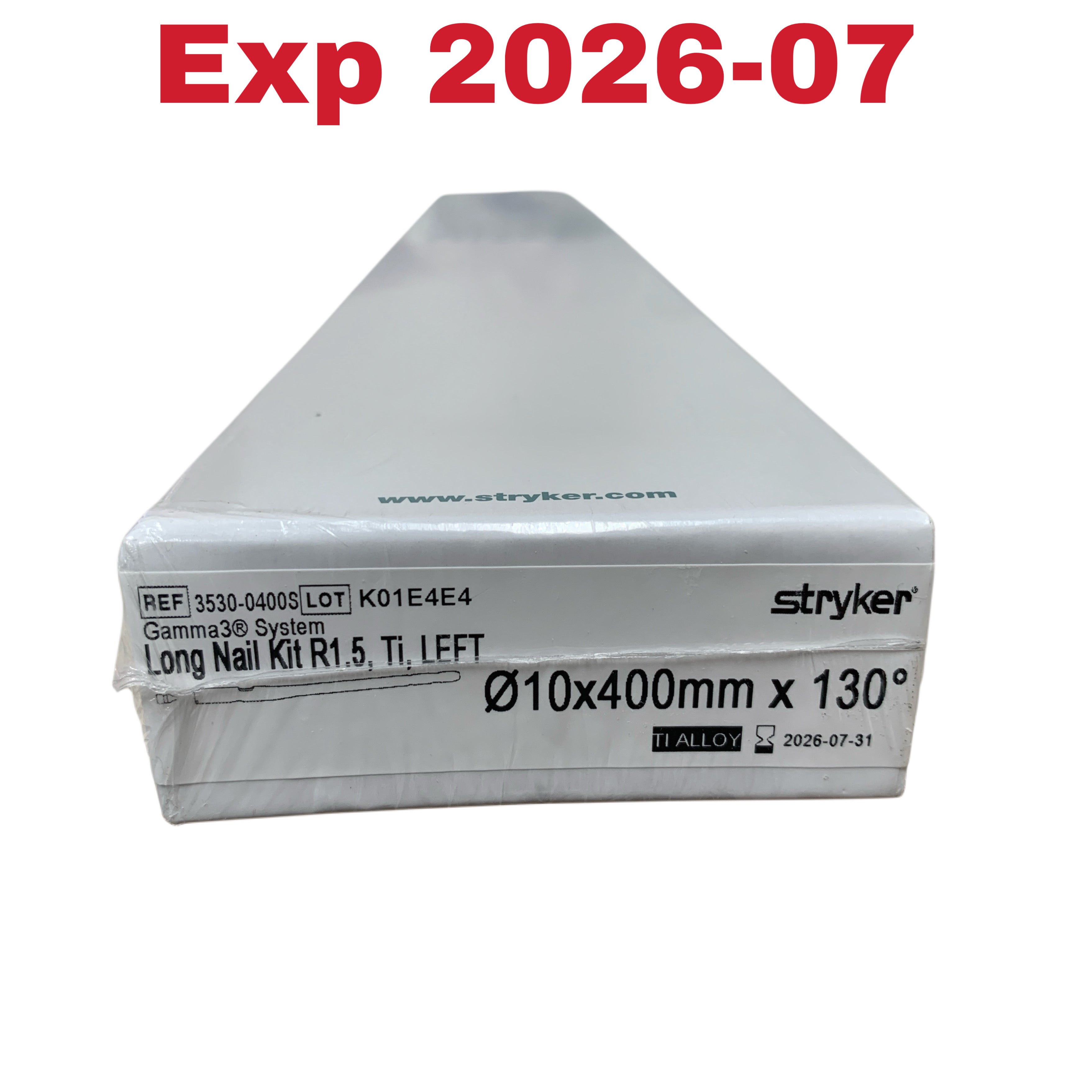 STRYKER 3530-0400S Gamma3 System Long Nail Kit R1.5 Ti Left 10x400mm x 130° Exp 2026 07
