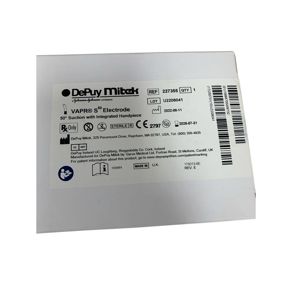 DEPUY MITEK 227355 VAPR S50 Electrode 50 Suction with Integrated Handpiece Exp 2025 07