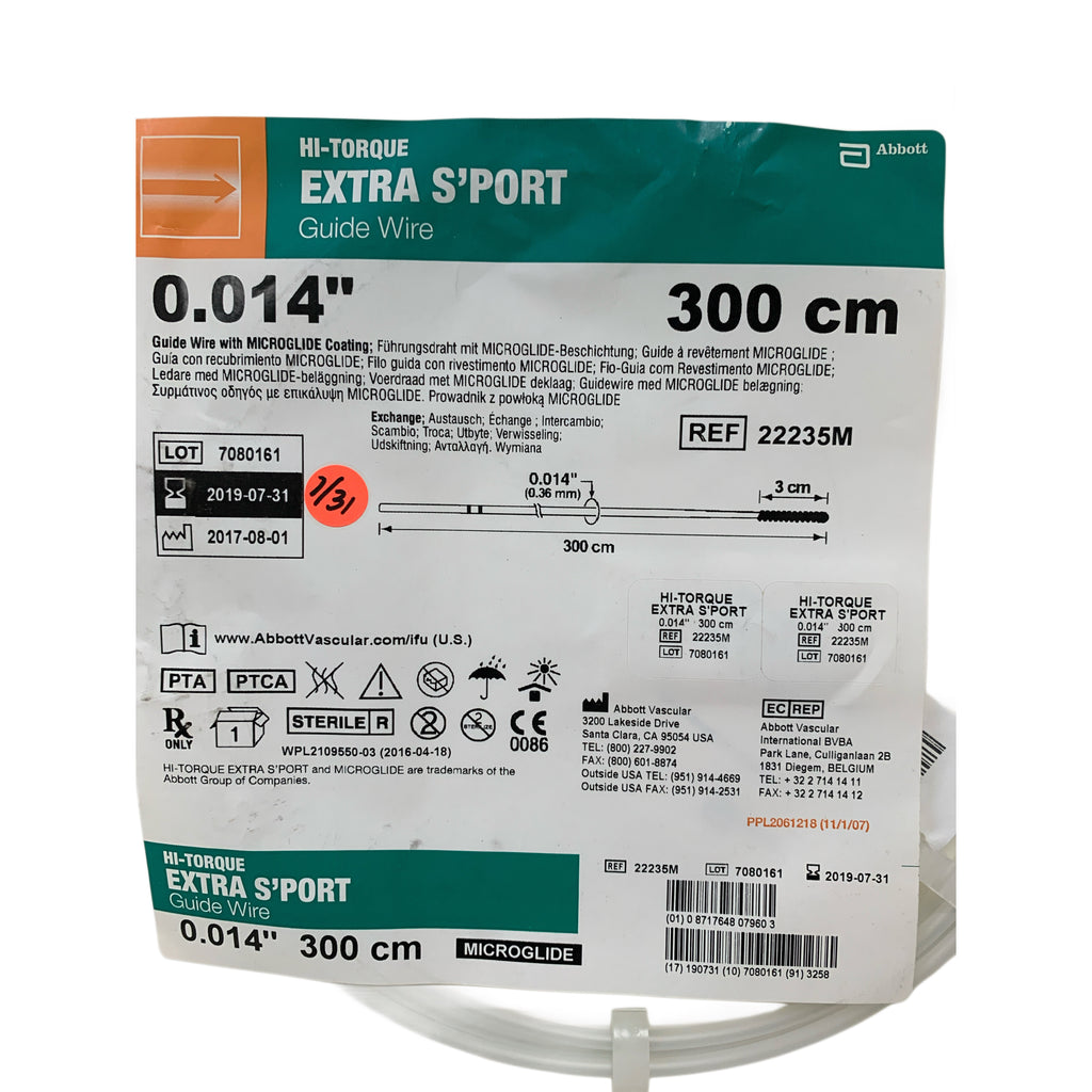 ABBOTT 22235M Hi-Torque Extra S'Port Guide Wire 0.014 in 300cm 3cm Tip Exp 2019 07