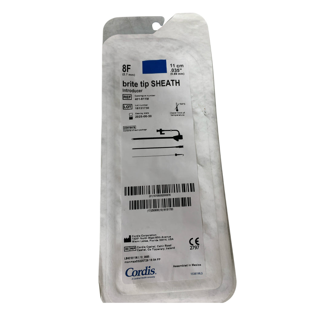 CORDIS REF 401-811M Brite Tip Sheath Introducer 8F 11cm .035", Exp.2025/06