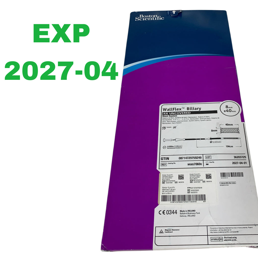 BOSTON SCIENTIFIC REF M00570600 WallFlex Biliary RX Uncovered Stent System 8mm x 40mm Exp.2027/04