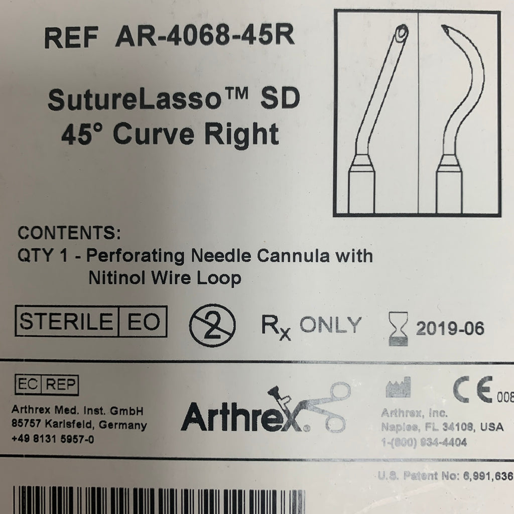 ARTHREX AR-4068-45R SutureLasso SD 45 Degree Curve Right EXP 2019 06