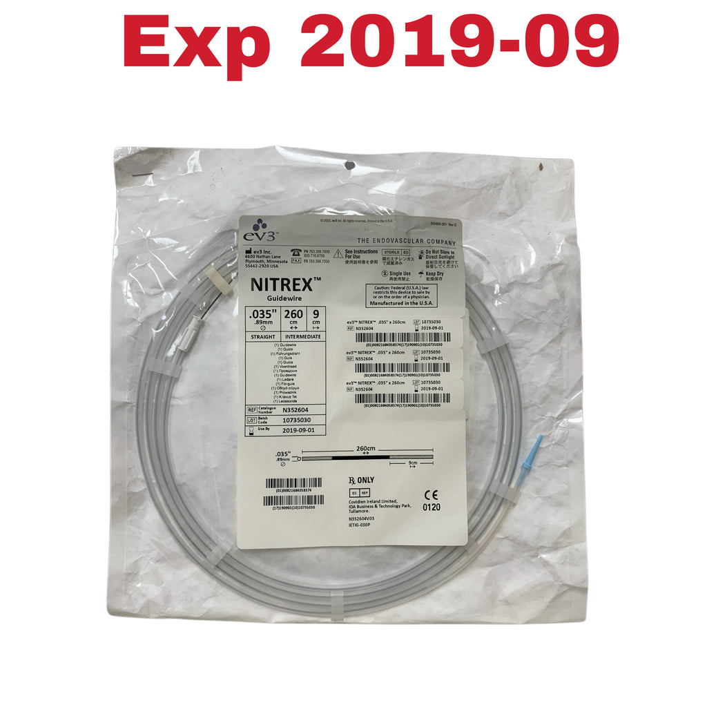 EV3 COVIDIEN N352604 Nitrex Straight Intermediate Guidewire .035" x 260 cm Exp 2019 09
