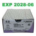 ETHICON REF J422H Coated VICRYL Polyglactin 910 Suture 4-0 FS-2 Needle 27" 70cm BOX OF 36, EXP.2028/06