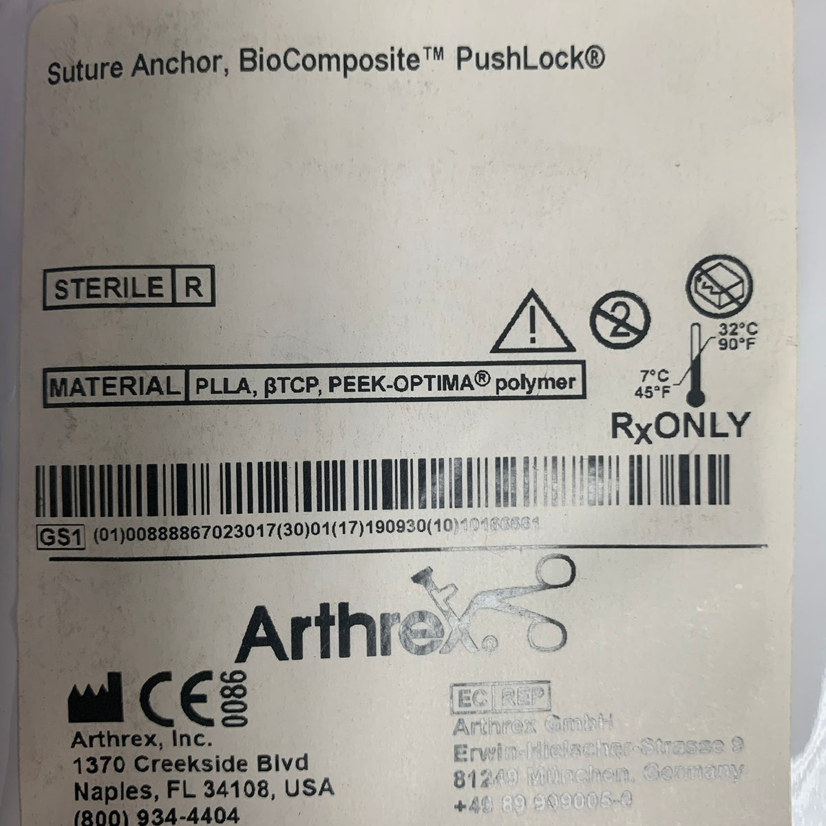 ARTHREX AR-1923BC Suture Anchor BioComposite PushLock 2.9 x 15.5 mm EXP 2019 09