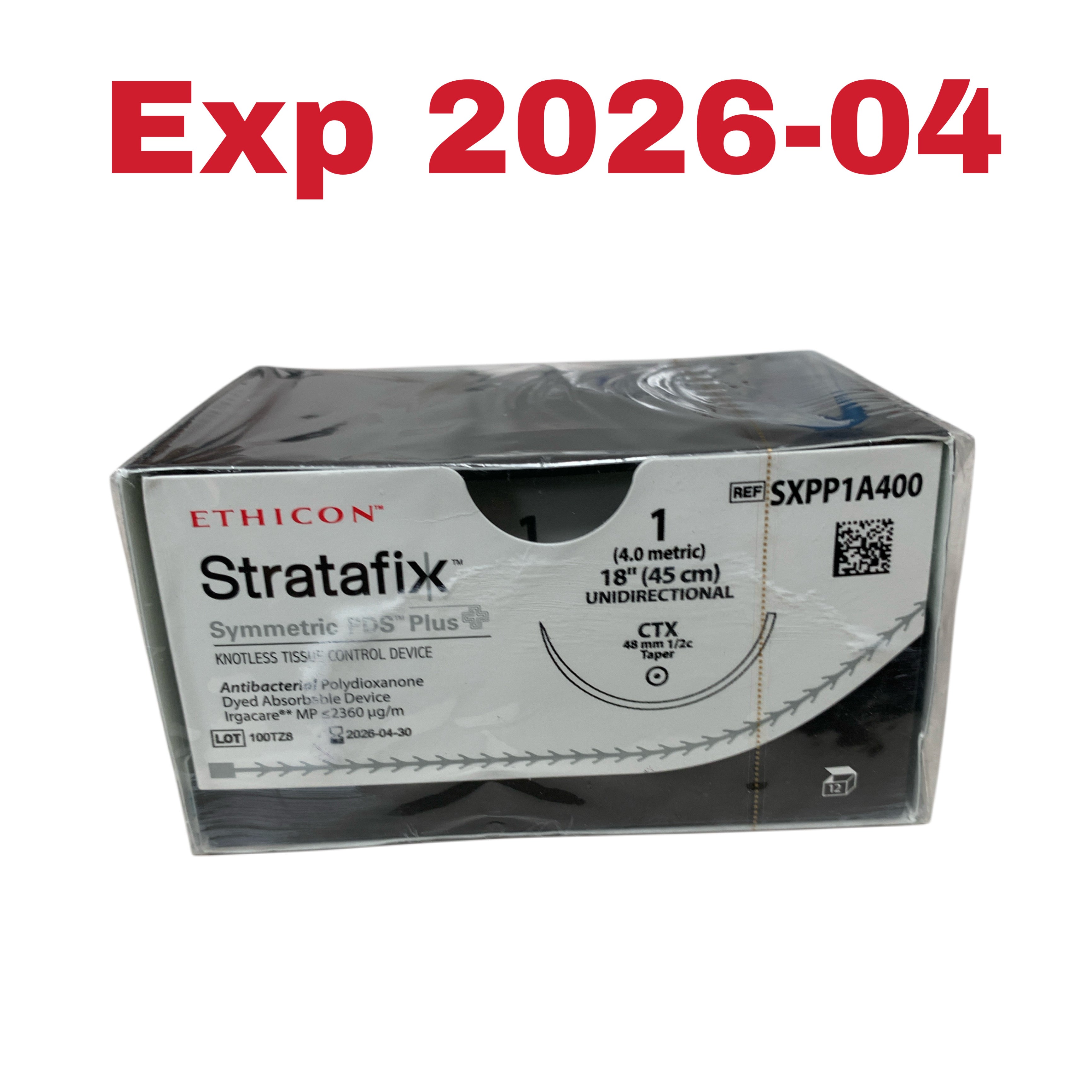 ETHICON REF SXPP1A400 Stratafix Symmetric PDS Plus Knotless Tissue Control Device Size 1 CTX Needle 18" (45cm) Box of 12, Exp.2026/04