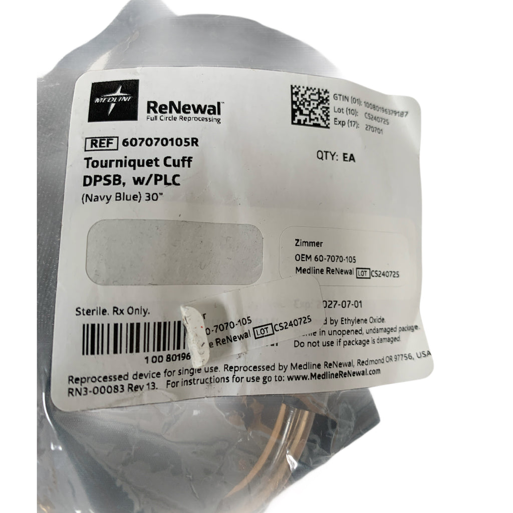 ZIMMER Medline 607070105R ReNewal Tourniquet Cuff DPSB w PLC Navy Blue 30 (Reprocessed) Exp 2027 07