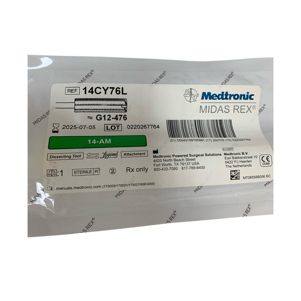 MEDTRONIC Midas Rex 14CY76L Legend Dissecting Tool Attachment G12-476 14-AM Exp 2025 07