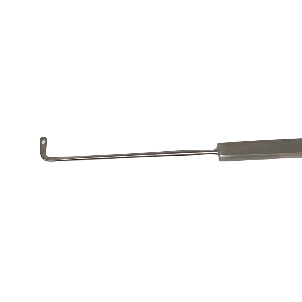 AMBLER REF 3679E Gass retinal detachment hook 5 5/8'',flattened 13.0mm Graefe-type hook end with 1.5mm oval hole, flat handle