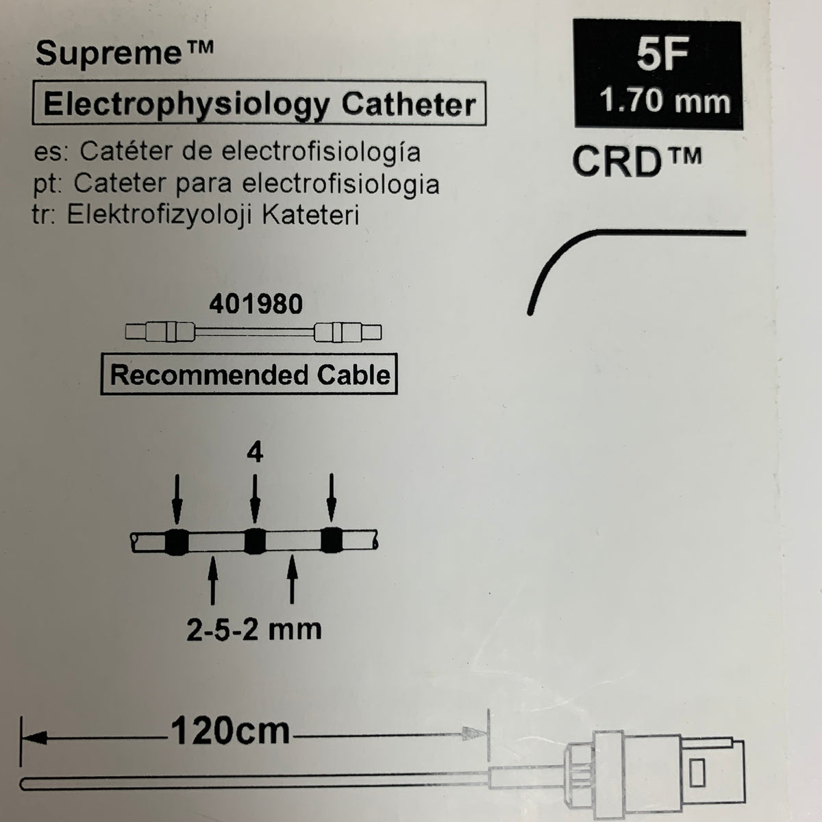 ST JUDE MEDICAL 401448 Supreme Electrophysiology Catheter 5F 1.70 mm 120 cm EXP 2025 04